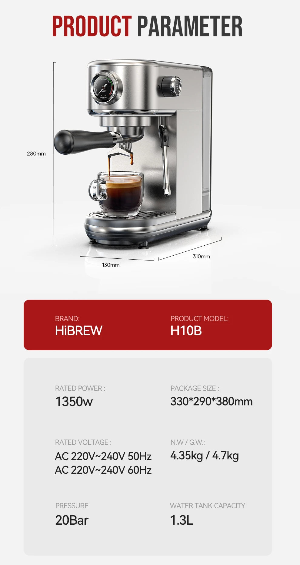 HiBREW Semi Automatic Espresso Coffee Machine