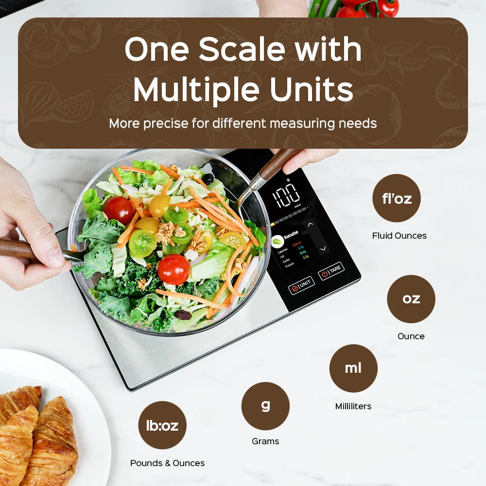 Smart Kitchen Scale Stainless Steel Food Nutritional Calculator 11LB/5kg Weight for Healthy Cooking