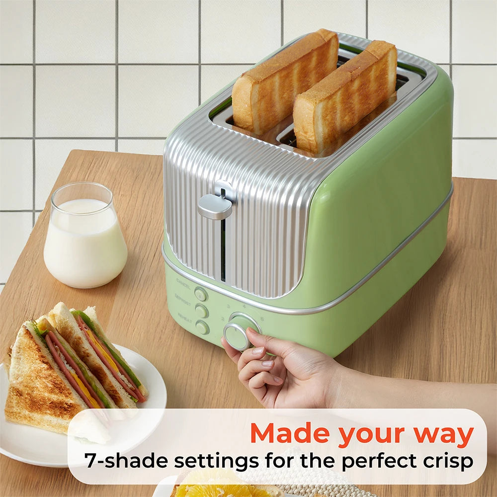 2 Slice Wide Slot Toaster with 7 Preset Temperature and Defrost Small Household Bread Maker Sandwich Maker Toaster US/EU plug