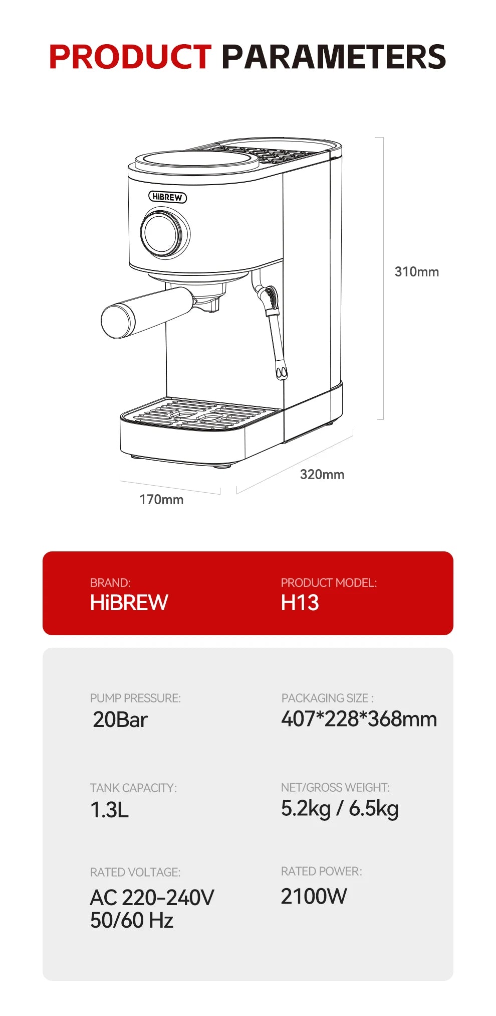 HiBREW Semi-automatic Espresso Coffee Machine