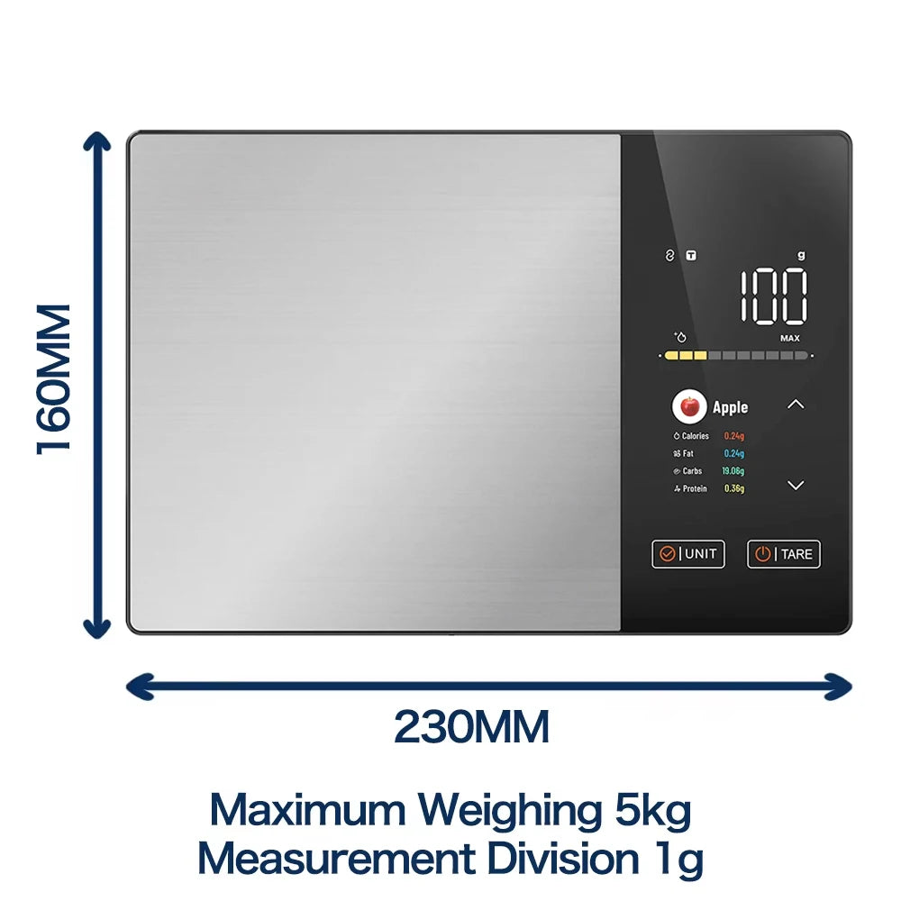Smart Kitchen Scale Stainless Steel Food Nutritional Calculator 11LB/5kg Weight for Healthy Cooking