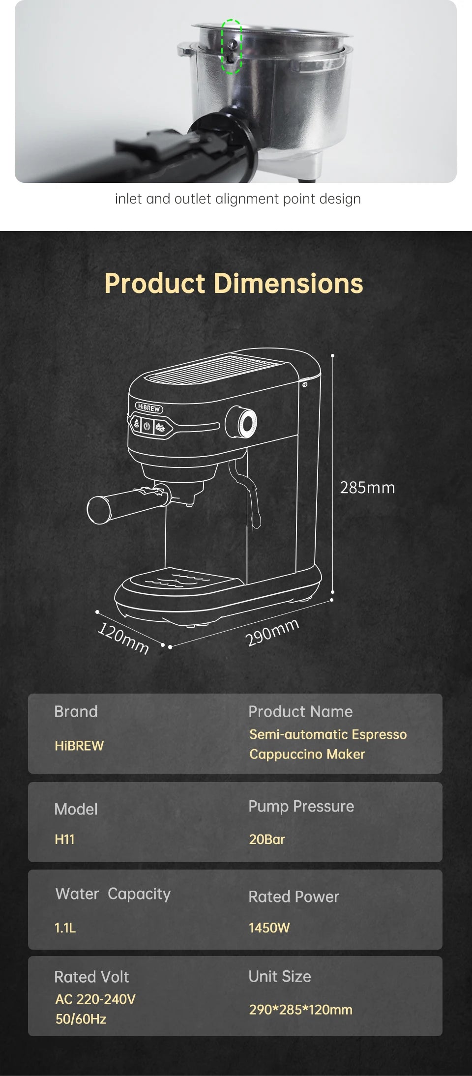 HiBREW Semi Automatic  Espresso Cappuccino Machine