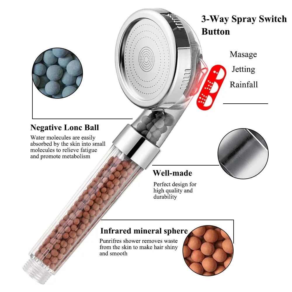 New 3 Functions High Pressure SPA Shower Head Filter