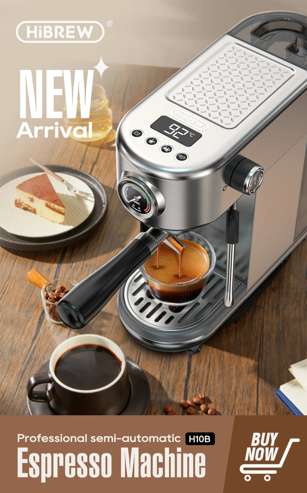 HiBREW Semi Automatic  Espresso Cappuccino Machine